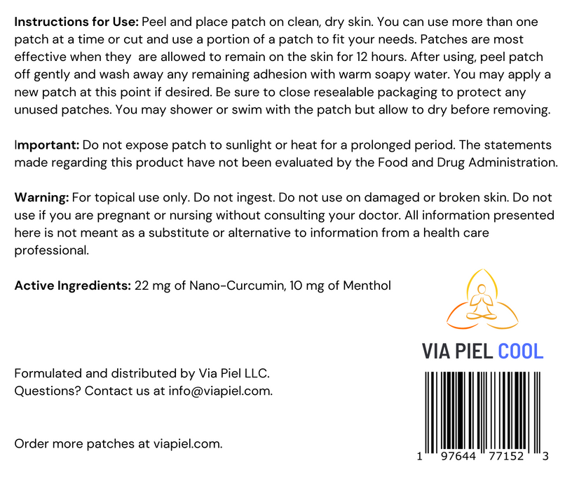 VIA PIEL COOL: Turmeric Extract Patch, 22 mg Nano Curcumin, 10 mg Menthol - Joint & Immune System, Healthy Inflammation Response, 10-Day Supply., Large - 2 image